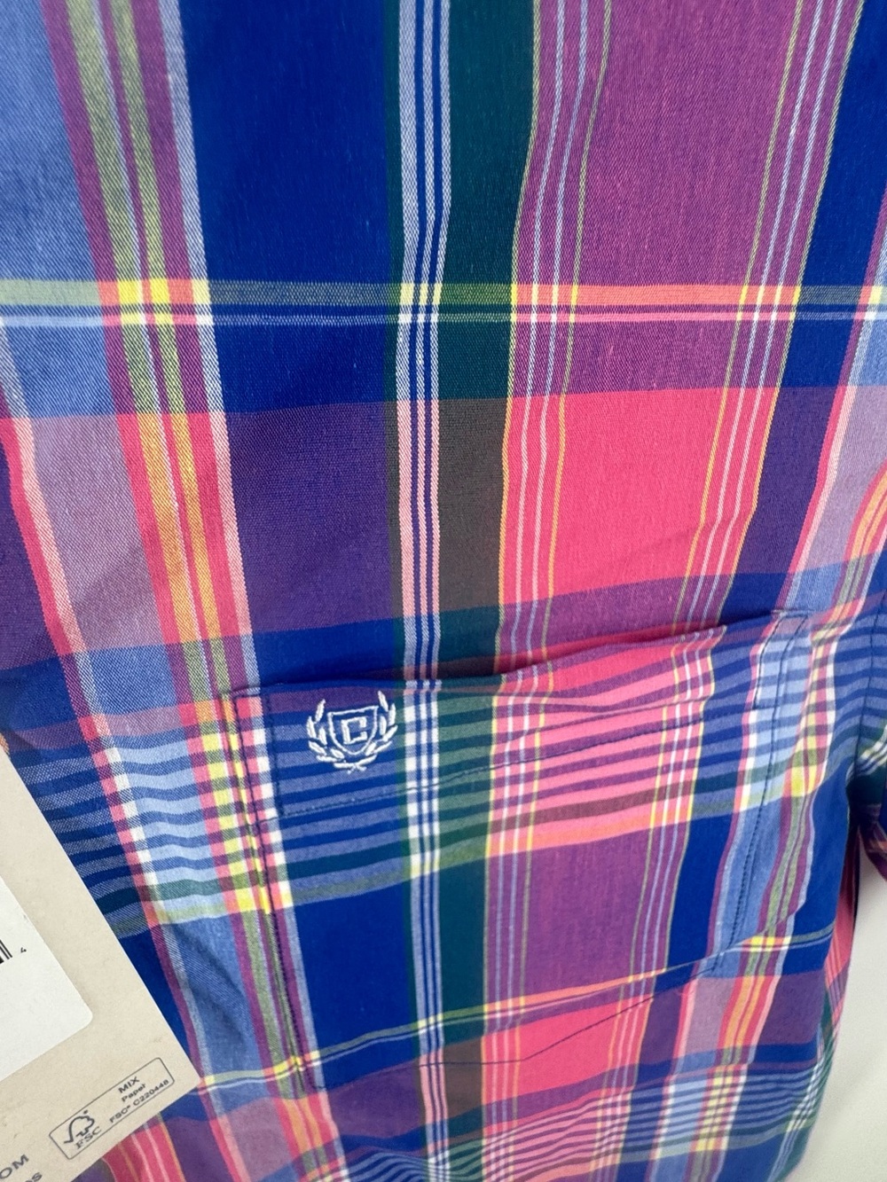 Chaps Pink and Blue Plaid Short-Sleeve Button-Down Shirt - Picture 5 of 6